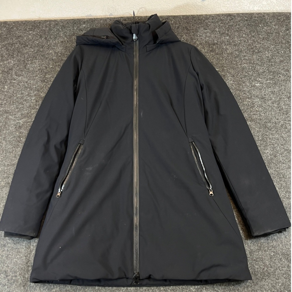 Save The Duck Puffer Jacket Womens Large Black Hooded Stretch Hiking Gorpcore